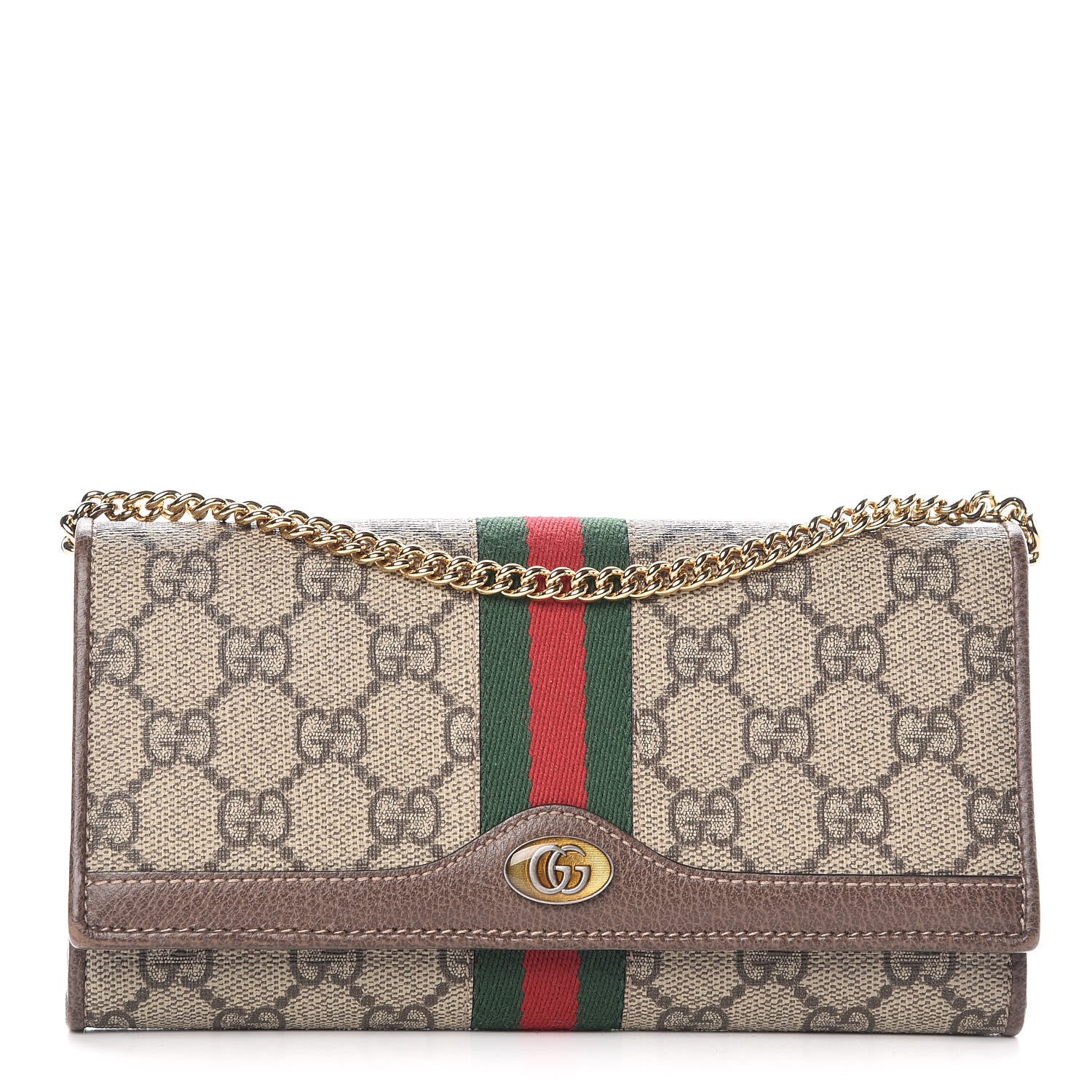 Gucci GG Supreme Monogram Web Ophidia Wallet On Chain Brown 1 of 10