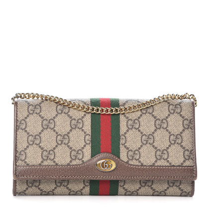 Gucci GG Supreme Monogram Web Ophidia Wallet On Chain Brown 1 of 10