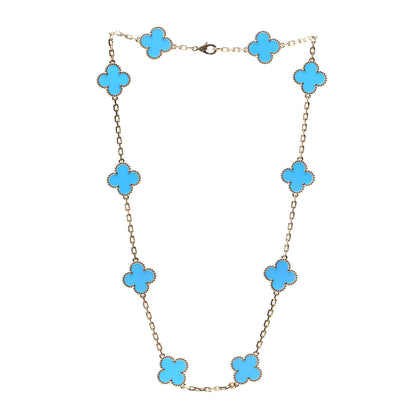 Van Cleef & Arpels 18K Yellow Gold Blue Agate 10 Motifs Vintage Alhambra Necklace 3 of 8