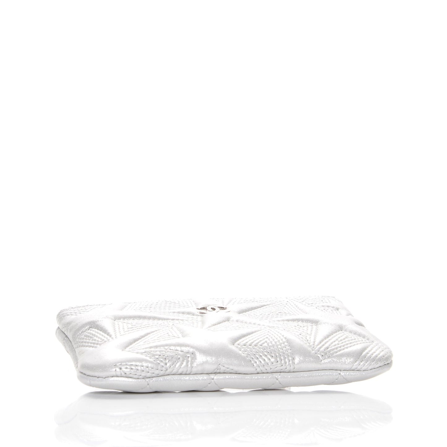 Metallic Lambskin Star Embossed Coin Purse Case Silver