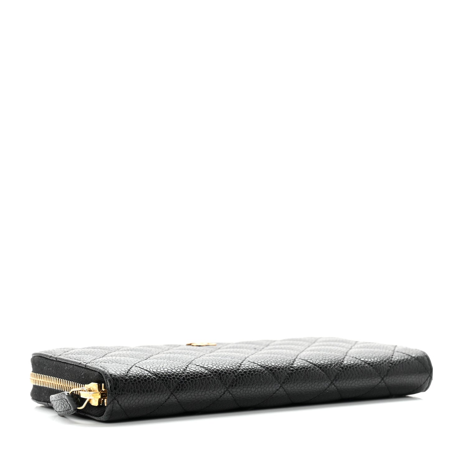 Caviar Quilted Large Gusset Zip Around Wallet Black