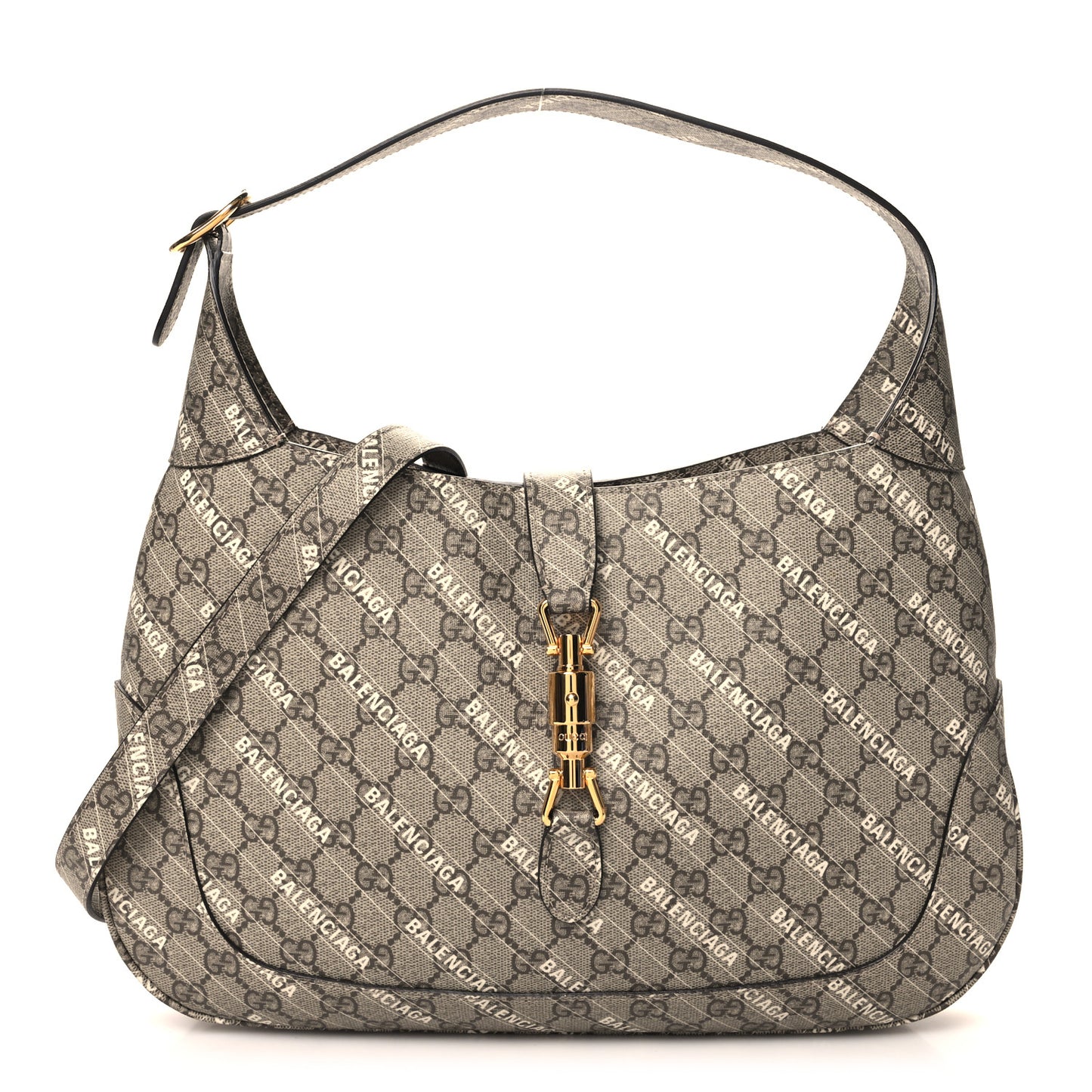 X BALENCIAGA GG Supreme Monogram Logo Print Medium Jackie 1961 Hobo Beige Ebony