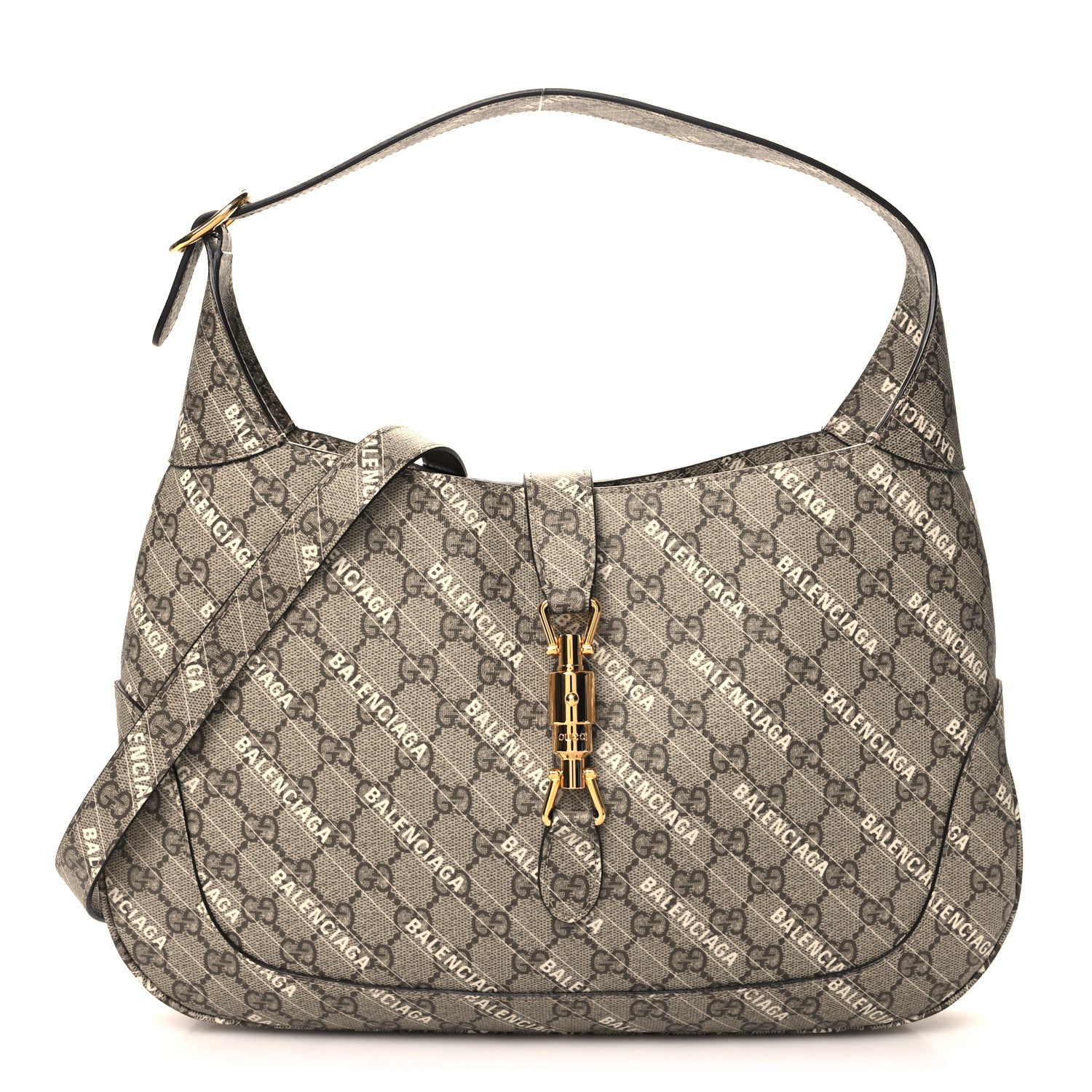 Gucci X BALENCIAGA GG Supreme Monogram Logo Print Medium Jackie 1961 Hobo Beige Ebony 1 of 10
