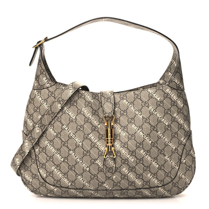 Gucci X BALENCIAGA GG Supreme Monogram Logo Print Medium Jackie 1961 Hobo Beige Ebony 1 of 10