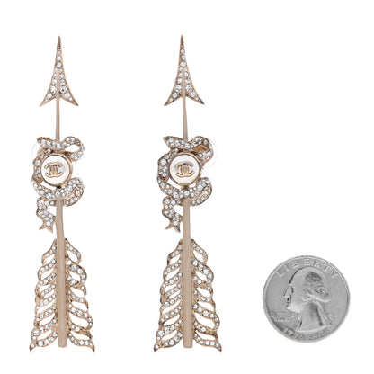 Chanel Crystal Pearl CC Arrow Clip On Earrings Gold 2 of 8