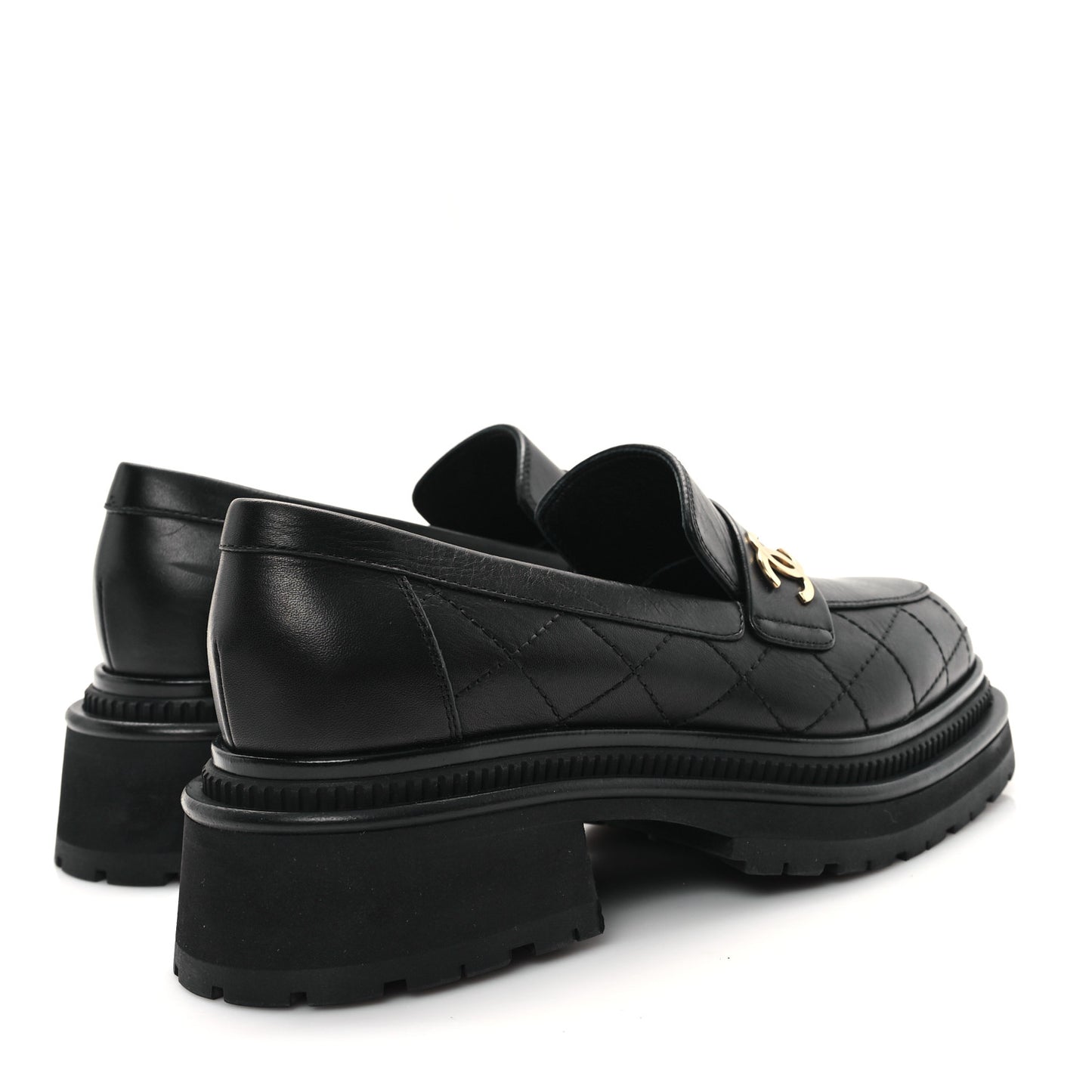 Calfskin Quilted CC Mocassin Loafers 36.5 Black