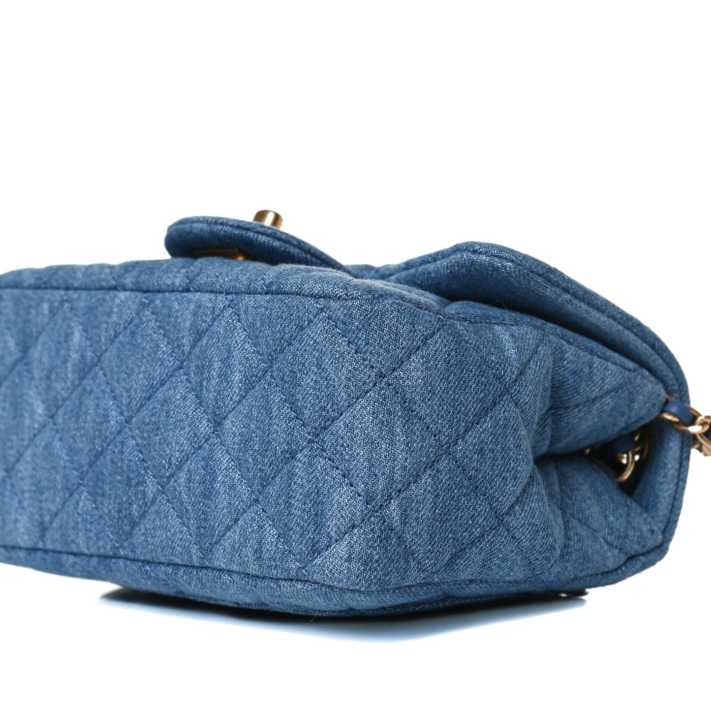 Denim Quilted Mini Pearl Crush Flap Blue