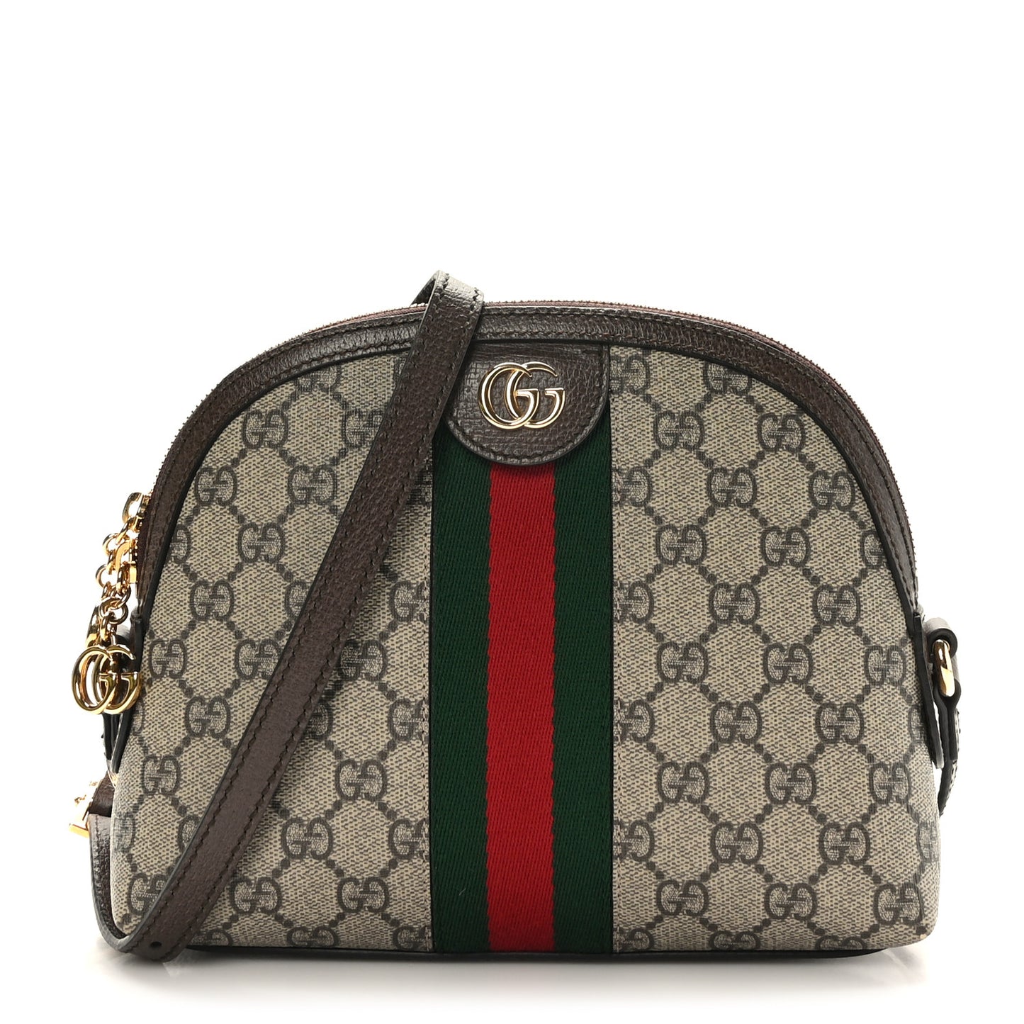 GG Supreme Monogram Textured Dollar Calfskin Web Small Ophidia Dome Shoulder Bag Beige Ebony New Acero