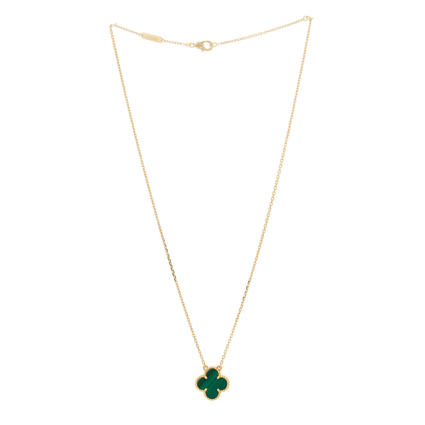 18K Yellow Gold Malachite Vintage Alhambra Pendant Necklace
