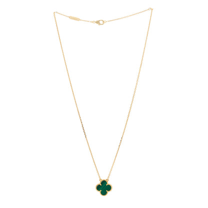Van Cleef & Arpels 18K Yellow Gold Malachite Vintage Alhambra Pendant Necklace 3 of 5