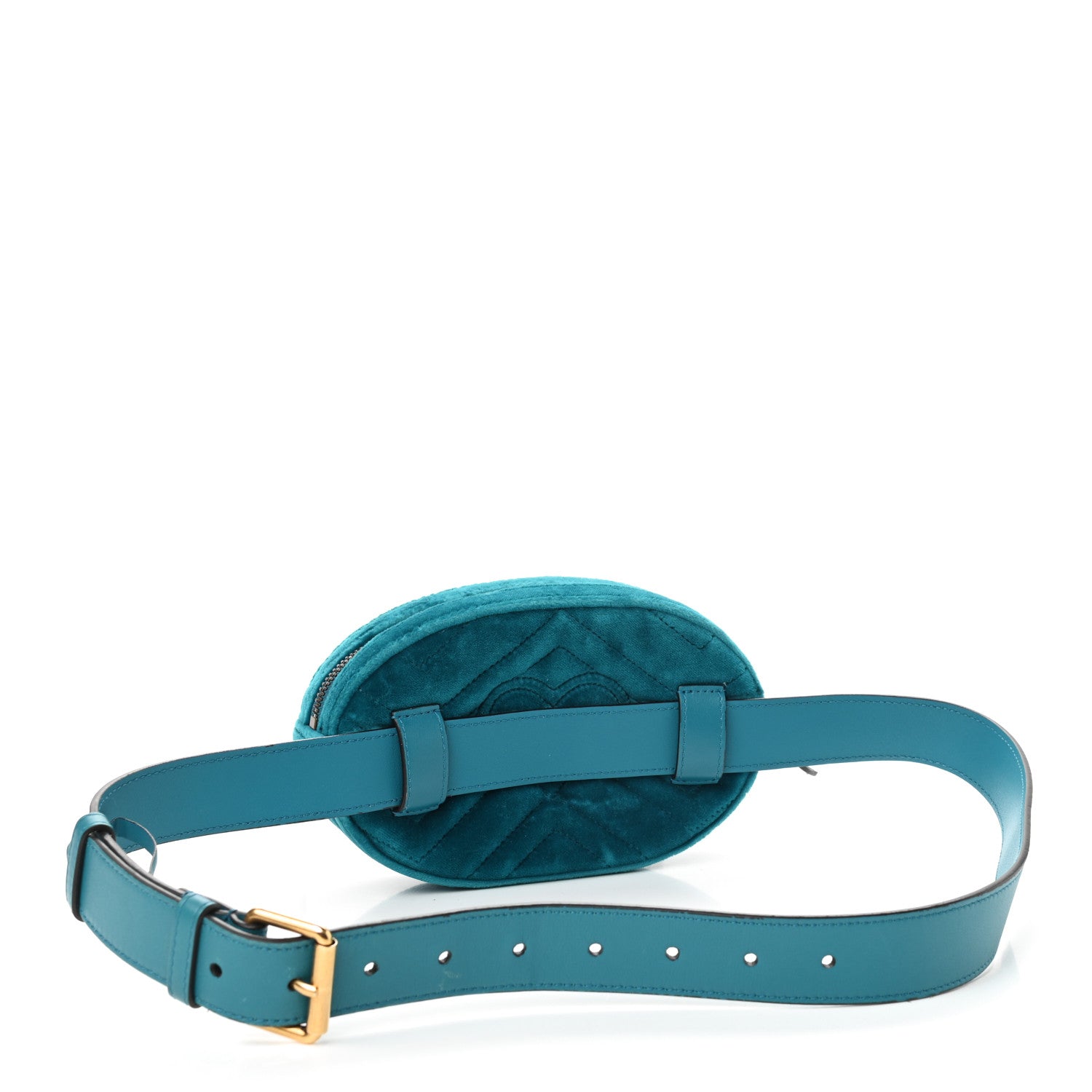 Gucci Velvet Matelasse Embroidered GG Marmont Belt Bag 85 34 Pavone Cyan 3 of 10