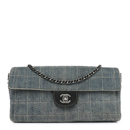 Chanel Denim Chocolate Bar Quilted East West Flap 1 of 12