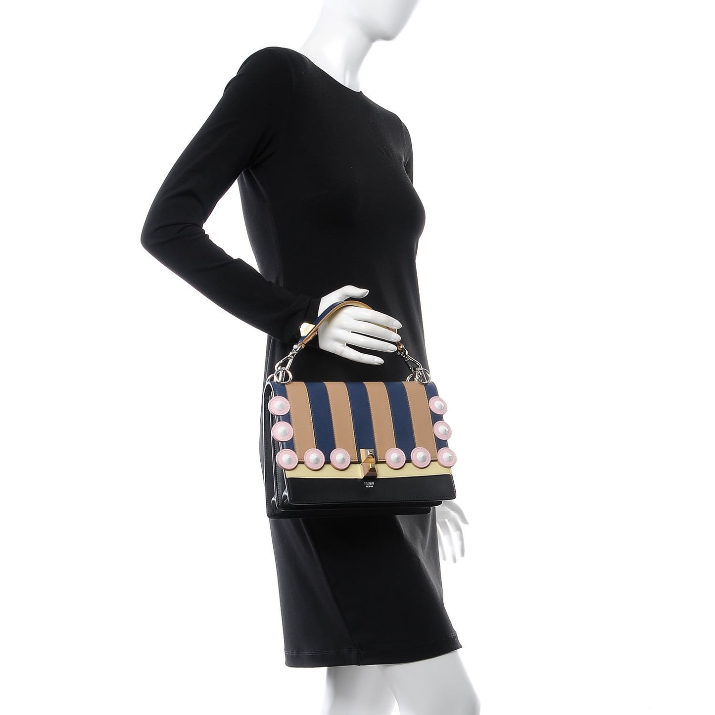 Vitello Liberty Pequin Inlay Studded Kan I Shoulder Bag Multicolor