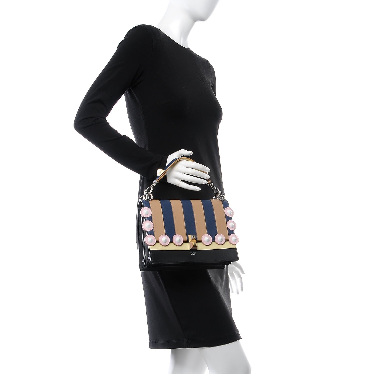 Fendi Vitello Liberty Pequin Inlay Studded Kan I Shoulder Bag Multicolor 2 of 11
