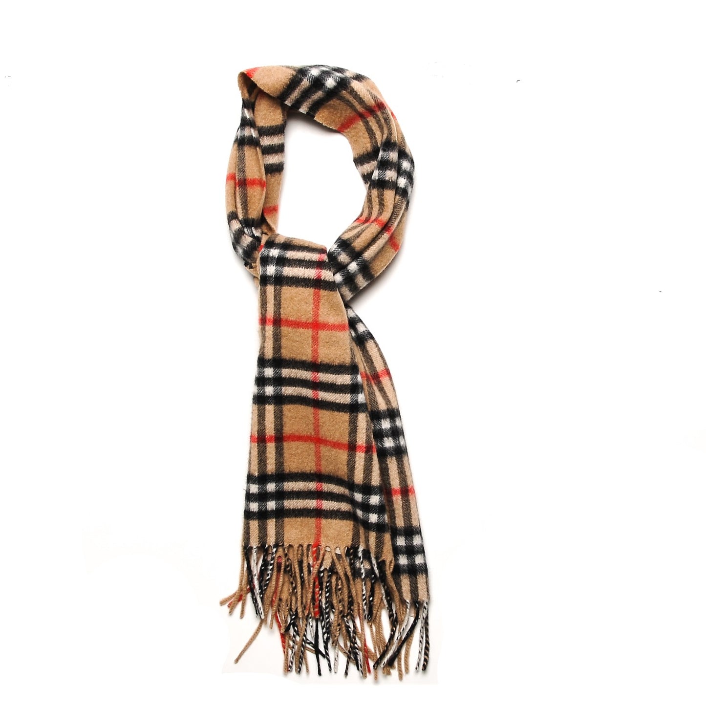 Cashmere House Check Fringe Scarf Camel