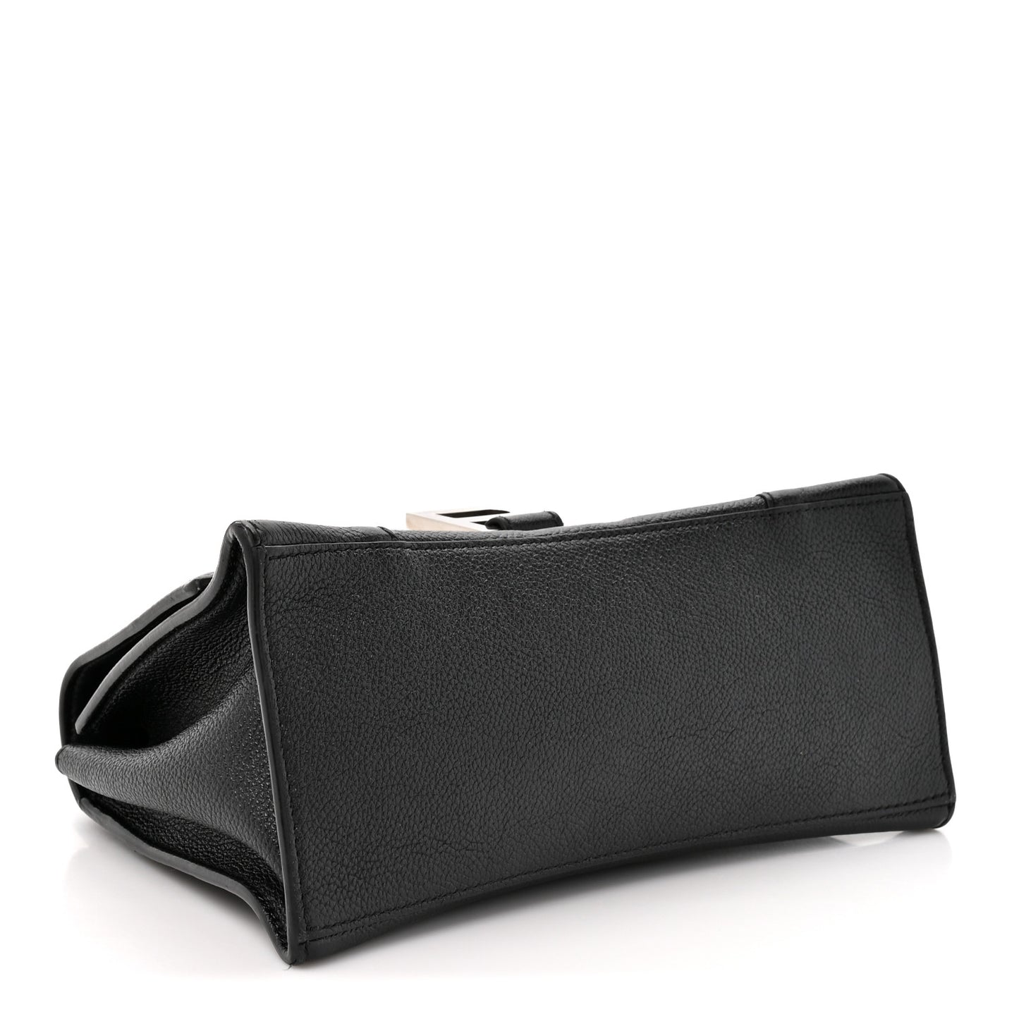 Grained Calfskin Small Hourglass Top Handle Bag Black