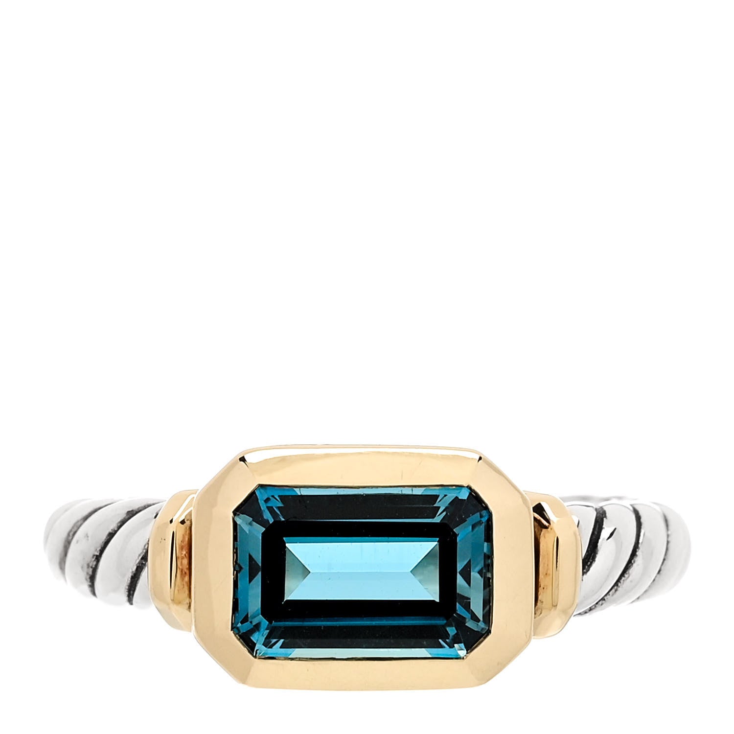 David Yurman Sterling Silver 18K Yellow Gold Blue Topaz Novella Ring 53 6.25 1 of 6