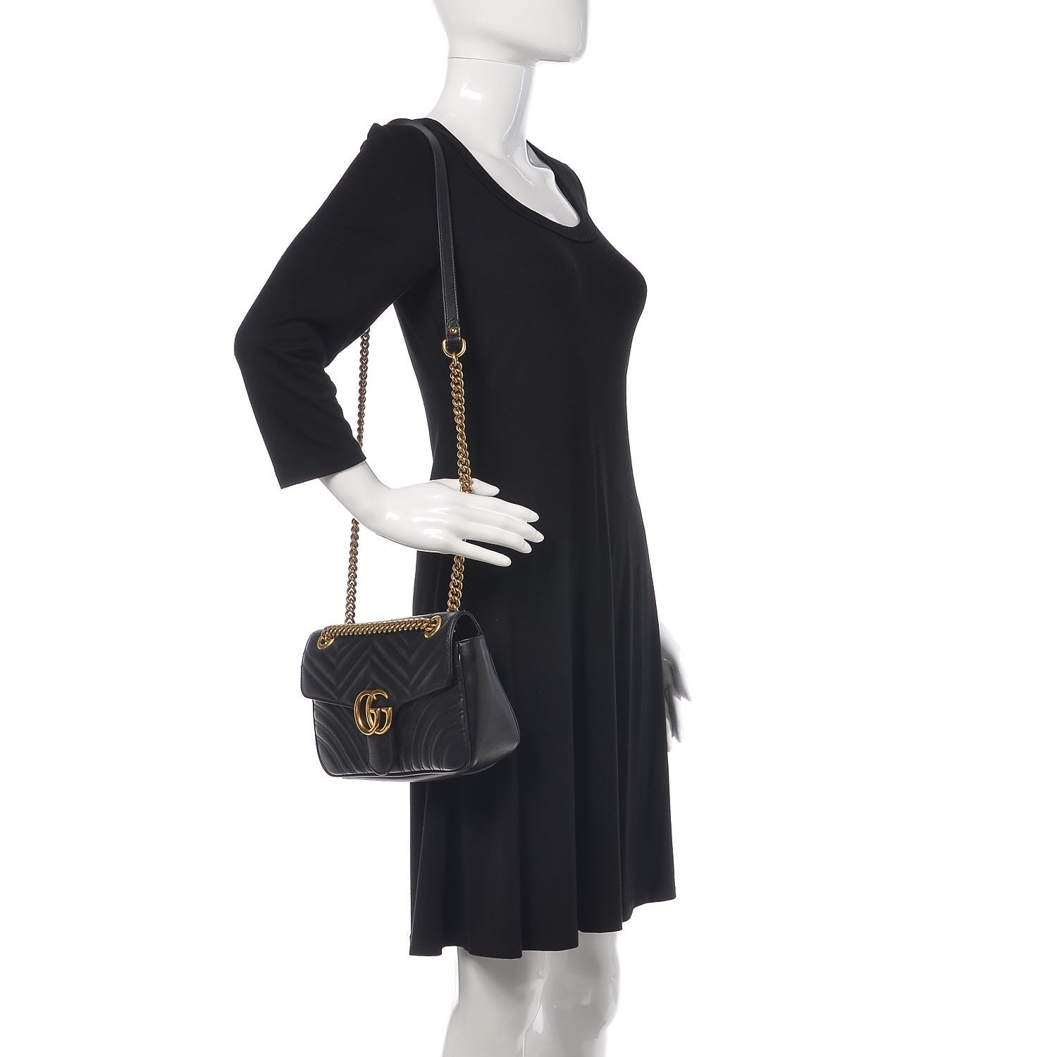 Gucci Calfskin Matelasse Small GG Marmont Shoulder Bag Black 2 of 11