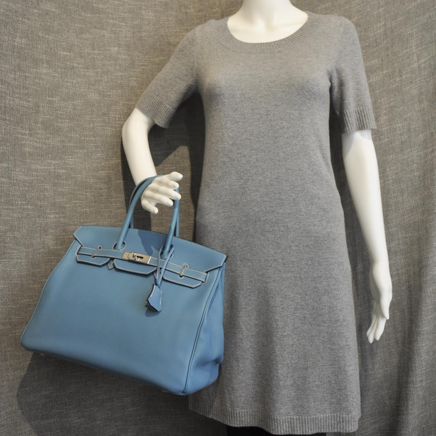 Hermes Togo Leather BIRKIN 35 Blue Jean Tote Bag 2 of 10