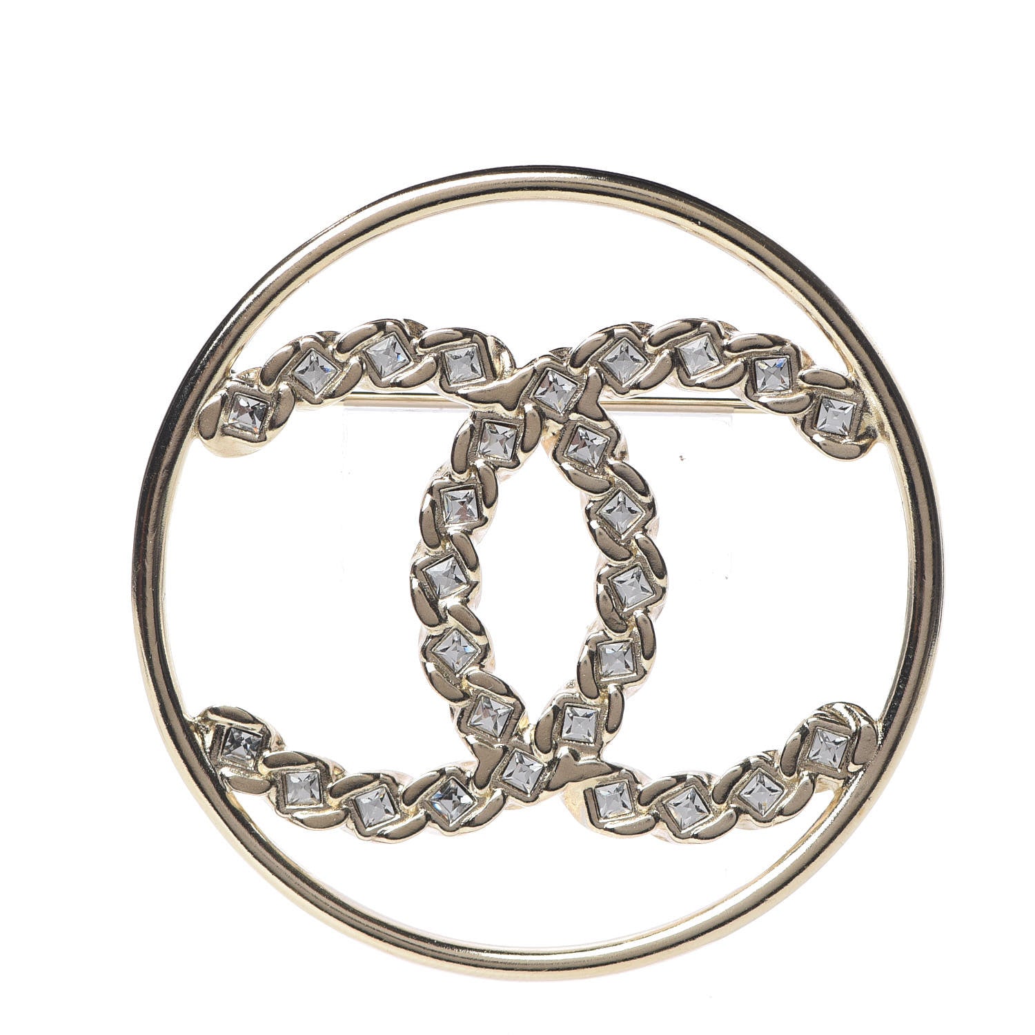 Chanel Crystal Round CC Brooch Gold 1 of 5