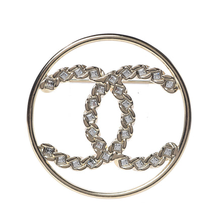 Chanel Crystal Round CC Brooch Gold 1 of 5
