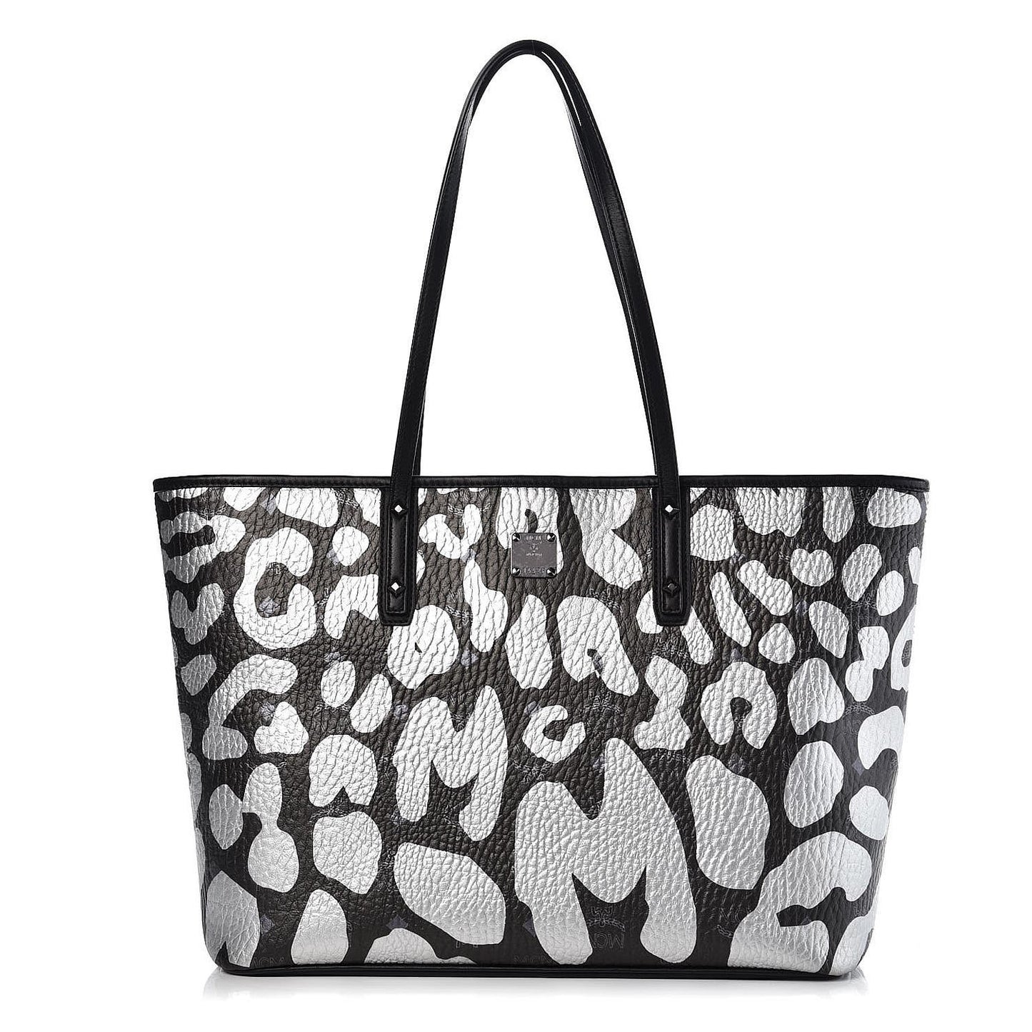 Visetos Metallic Leopard Print Medium Anya Shopper Tote Black