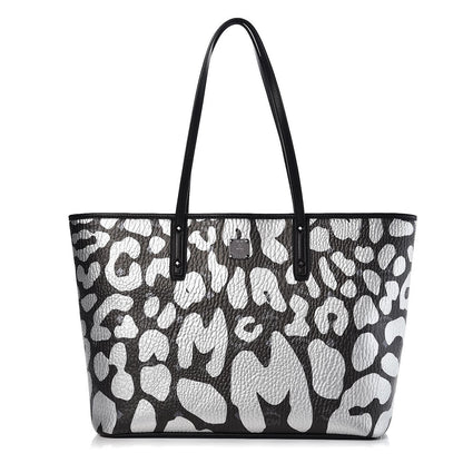 MCM Visetos Metallic Leopard Print Medium Anya Shopper Tote Black 1 of 10