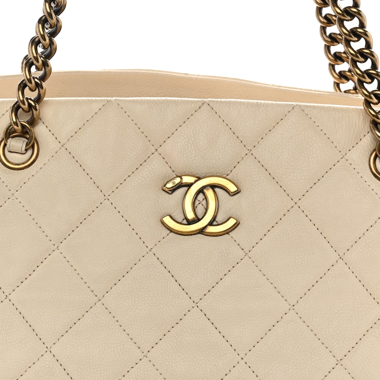 Calfskin Quilted Small CC Crown Tote Beige