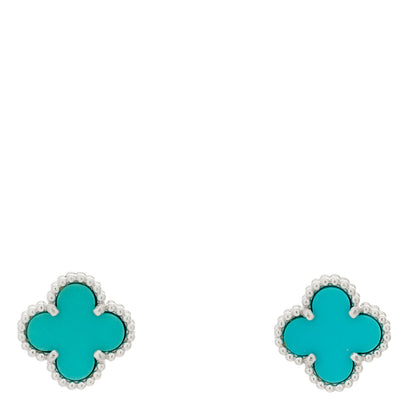 Van Cleef & Arpels 18K White Gold Turquoise Sweet Alhambra Earrings 1 of 5