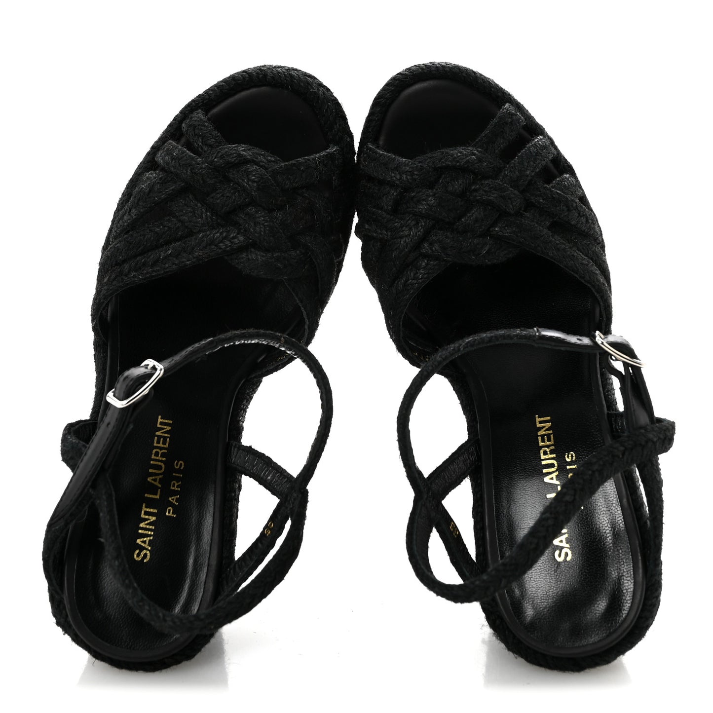 Raffia Calfskin Platform Espadrille Wedge Sandals 35 Black