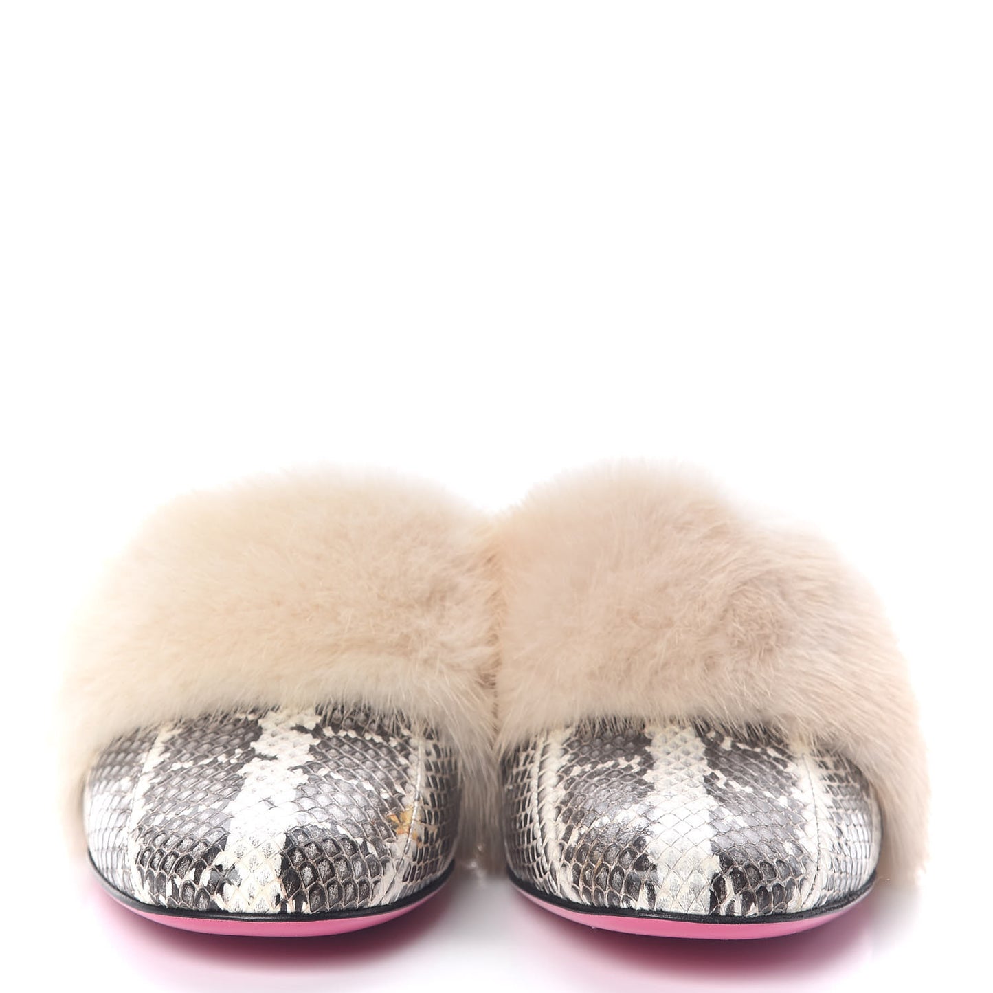 Snakeskin Fur Crystal Snake Candy Mules 36 Natural