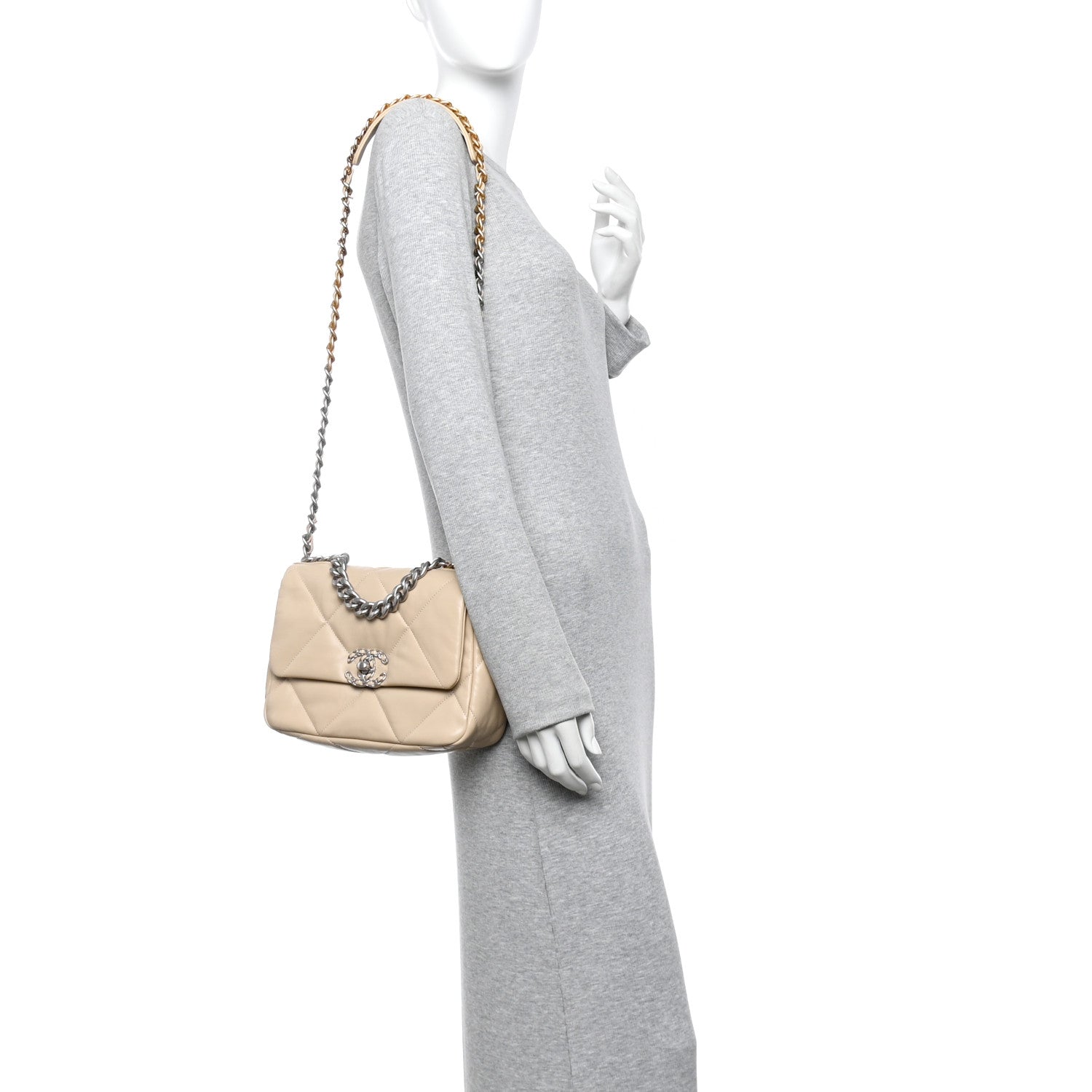 Chanel Lambskin Quilted Medium Chanel 19 Flap Beige 2 of 12