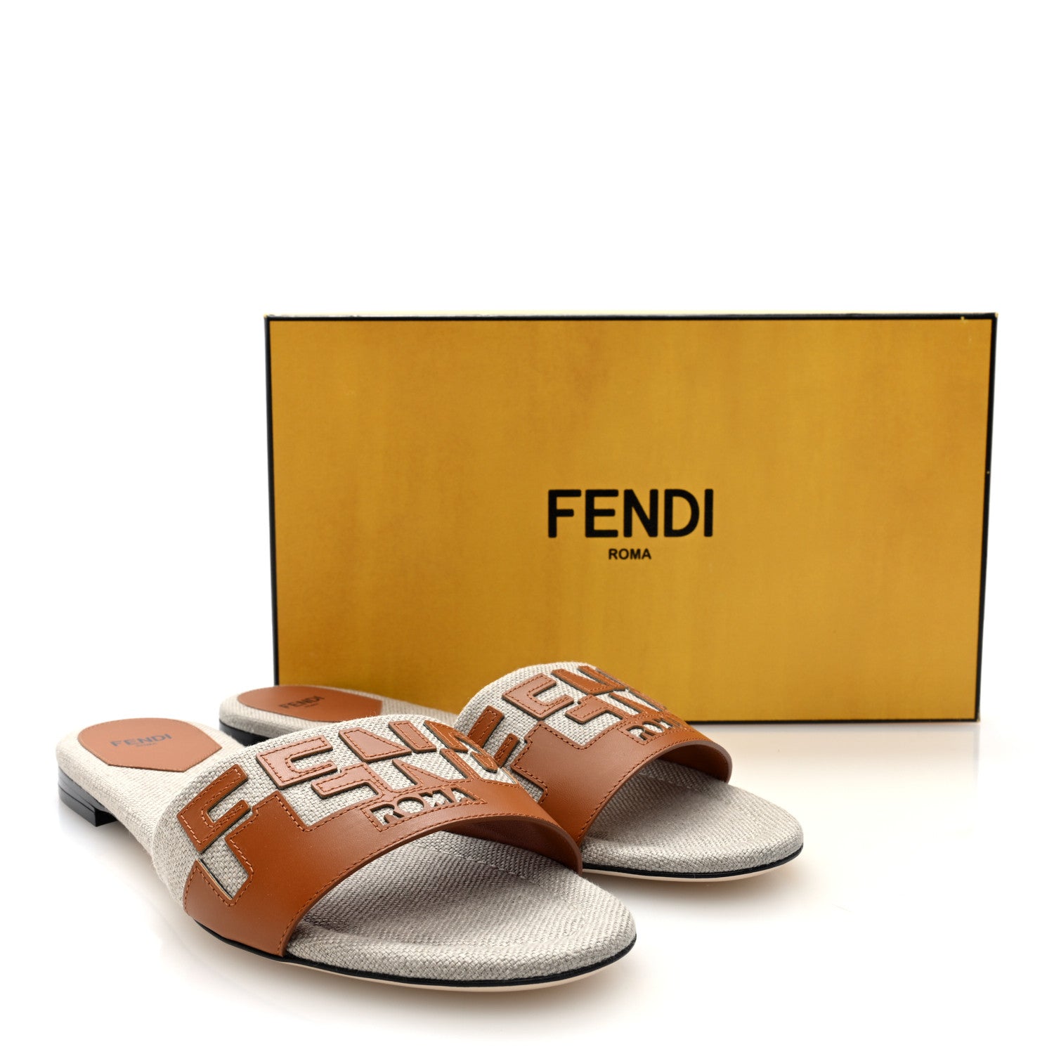 Fendi Vitello Canvas Signature Flat Slide Sandals 40 Cuoio Grezzo 8 of 8