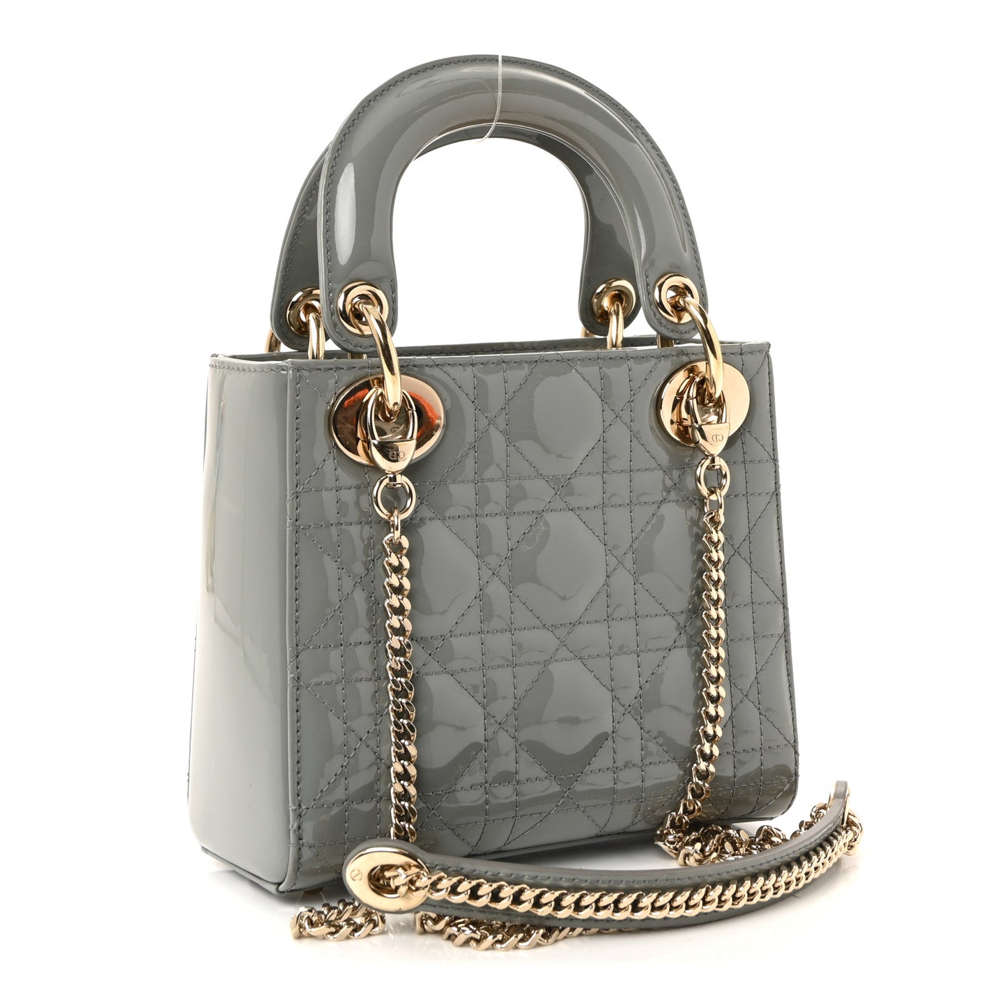 Patent Cannage Mini Lady Dior Grey Stone