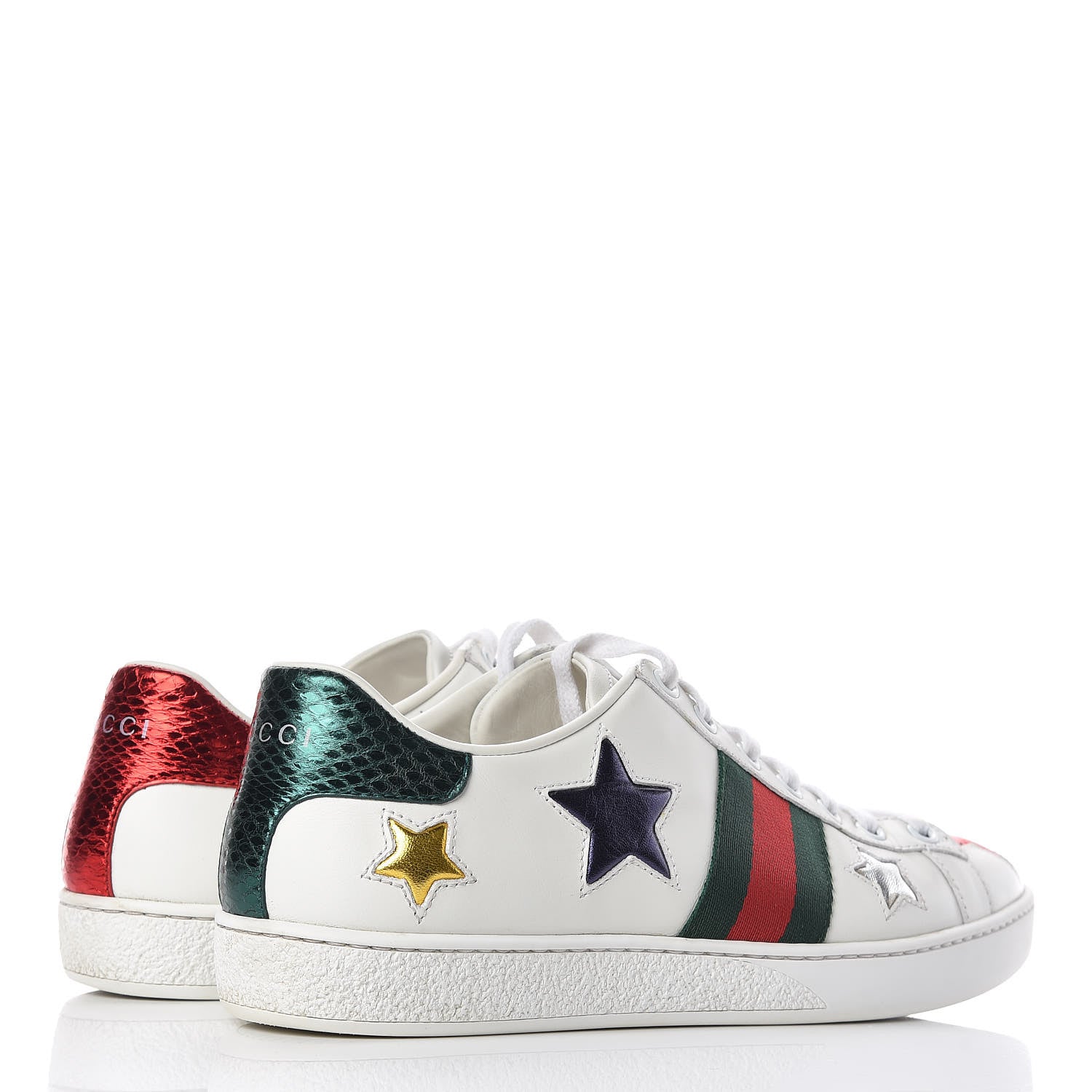 Gucci Calfskin Ayers Web Star Embroidered Womens Ace Sneakers 38 White Multi 4 of 14