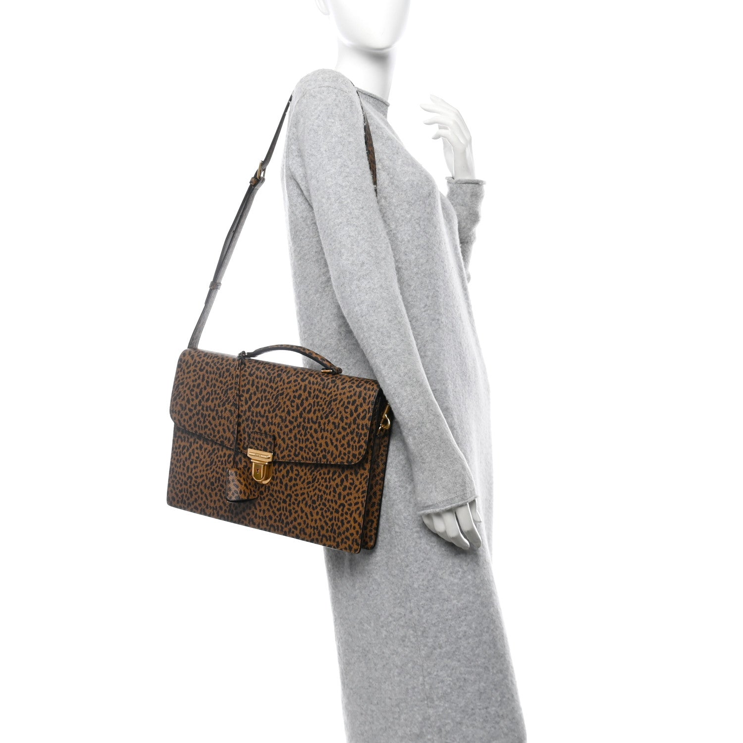 Celine Grained Calfskin Leopard Print Cartable Small Briefcase Brown Black 2 of 11