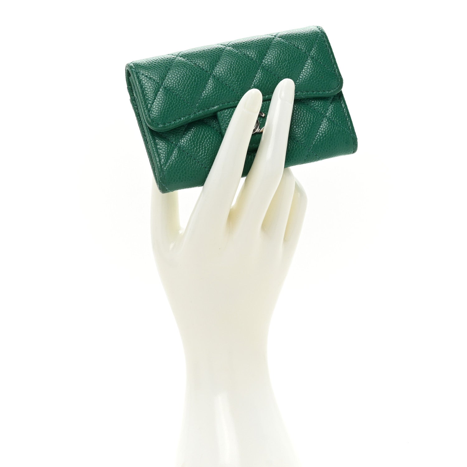 Chanel Caviar Quilted Flap Card Holder Wallet Green 2 of 13