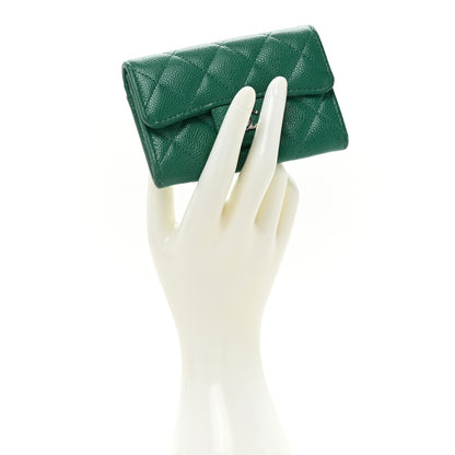 Chanel Caviar Quilted Flap Card Holder Wallet Green 2 of 13