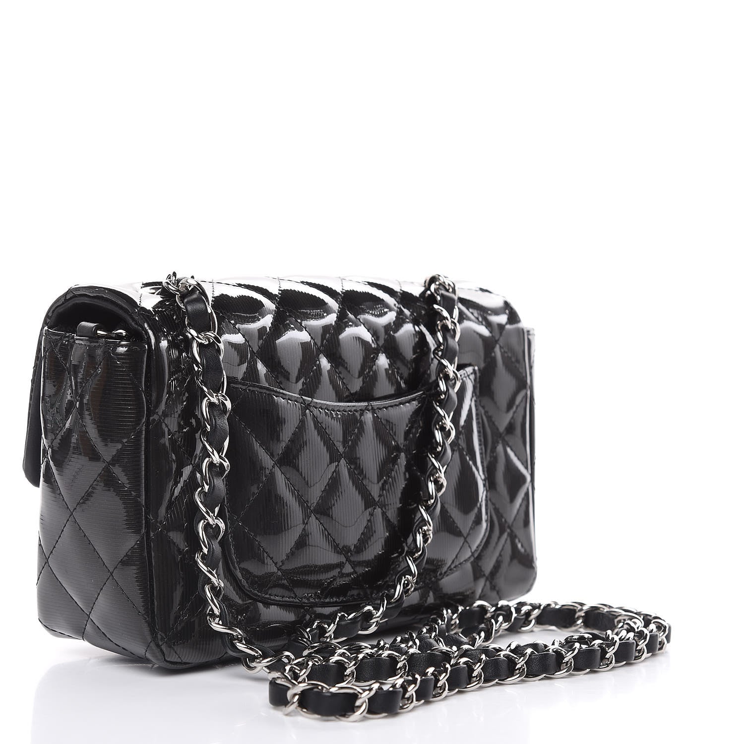 Chanel Striated Patent Quilted Mini Rectangular Flap Black 3 of 12