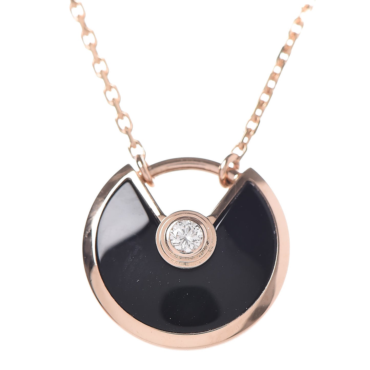18K Pink Gold Diamond Black Onyx XS Amulette de Cartier Pendant Necklace