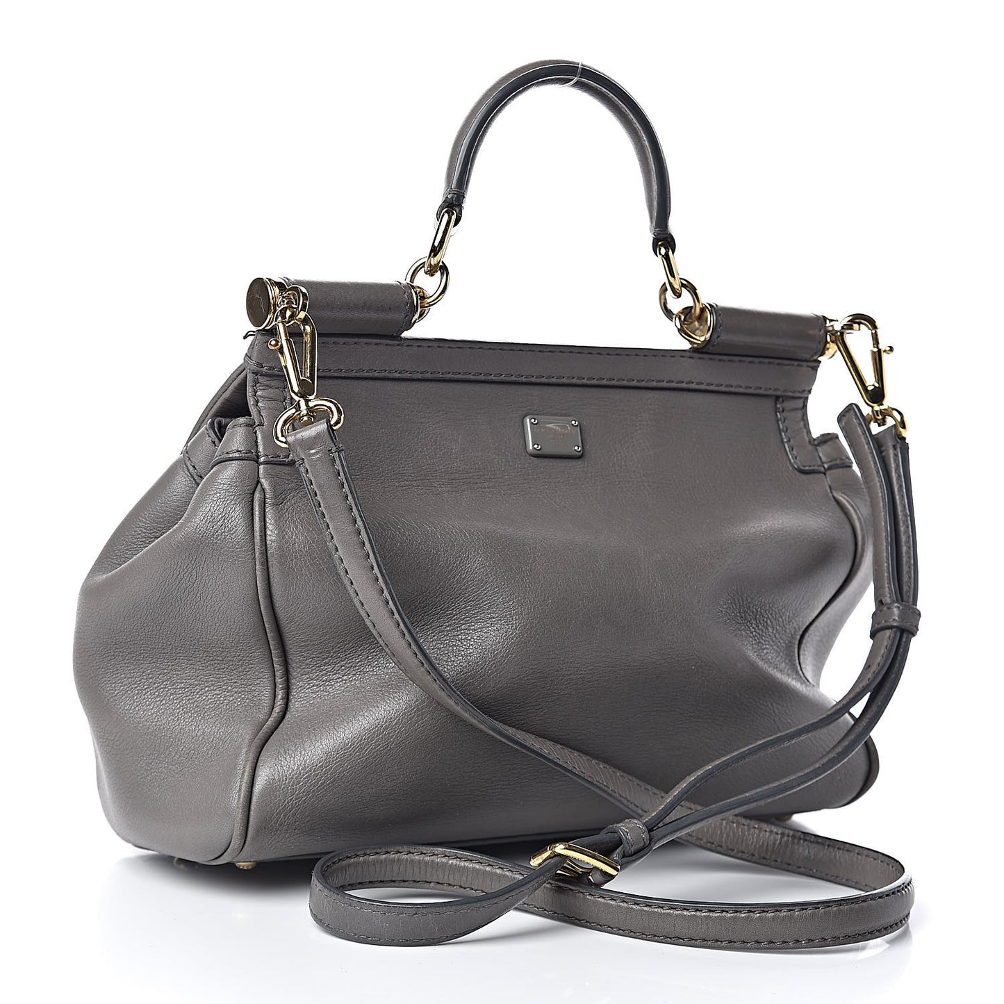 Grained Deerskin Medium Miss Sicily Satchel Grey
