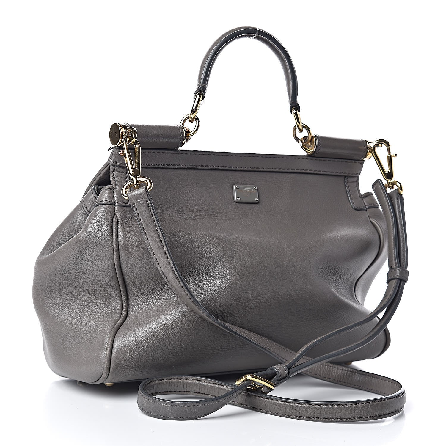 Dolce & Gabbana Grained Deerskin Medium Miss Sicily Satchel Grey 3 of 12