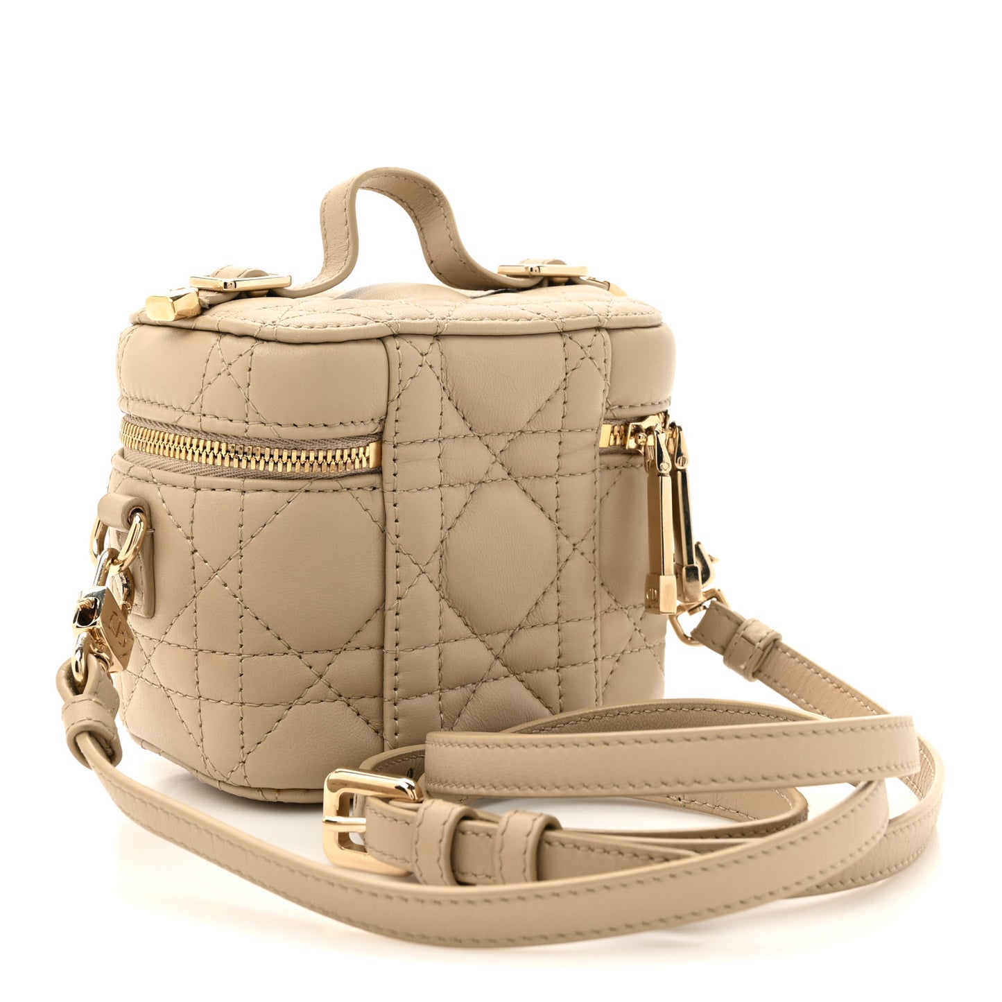 Lambskin Cannage Micro Lady Dior Vanity Case Beige