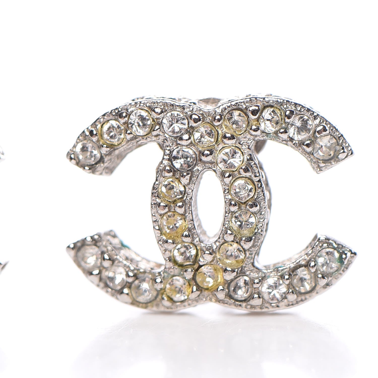 Chanel Crystal Timeless CC Earrings Silver 6 of 7