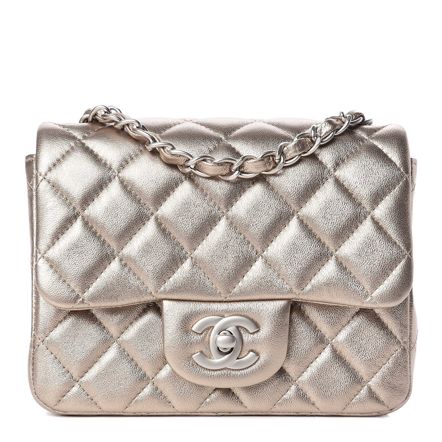 Chanel Metallic Lambskin Quilted Mini Square Flap Light Gold 1 of 10