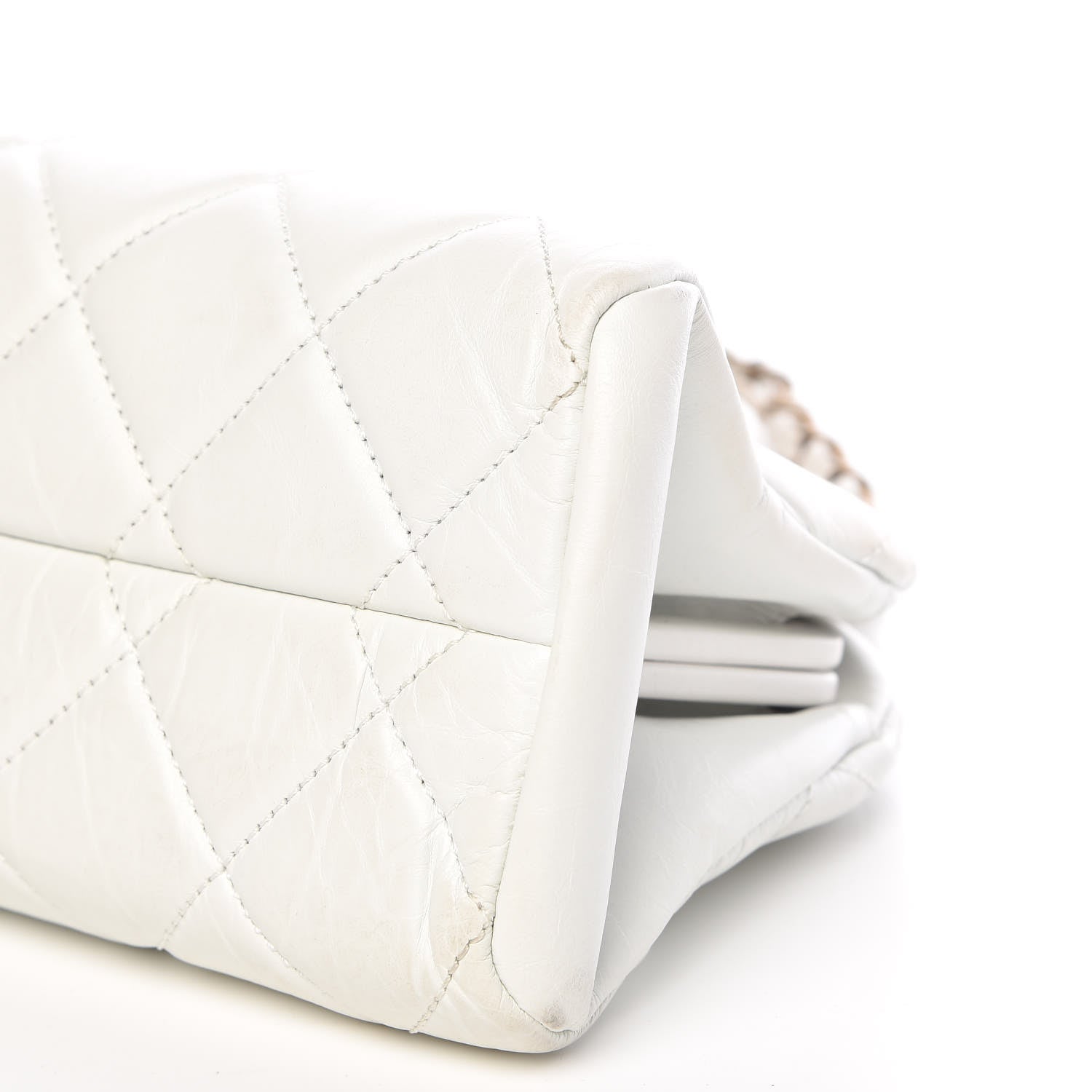 Chanel Aged Calfskin Quilted Medium Just Mademoiselle Bowling Bag White 12 of 15