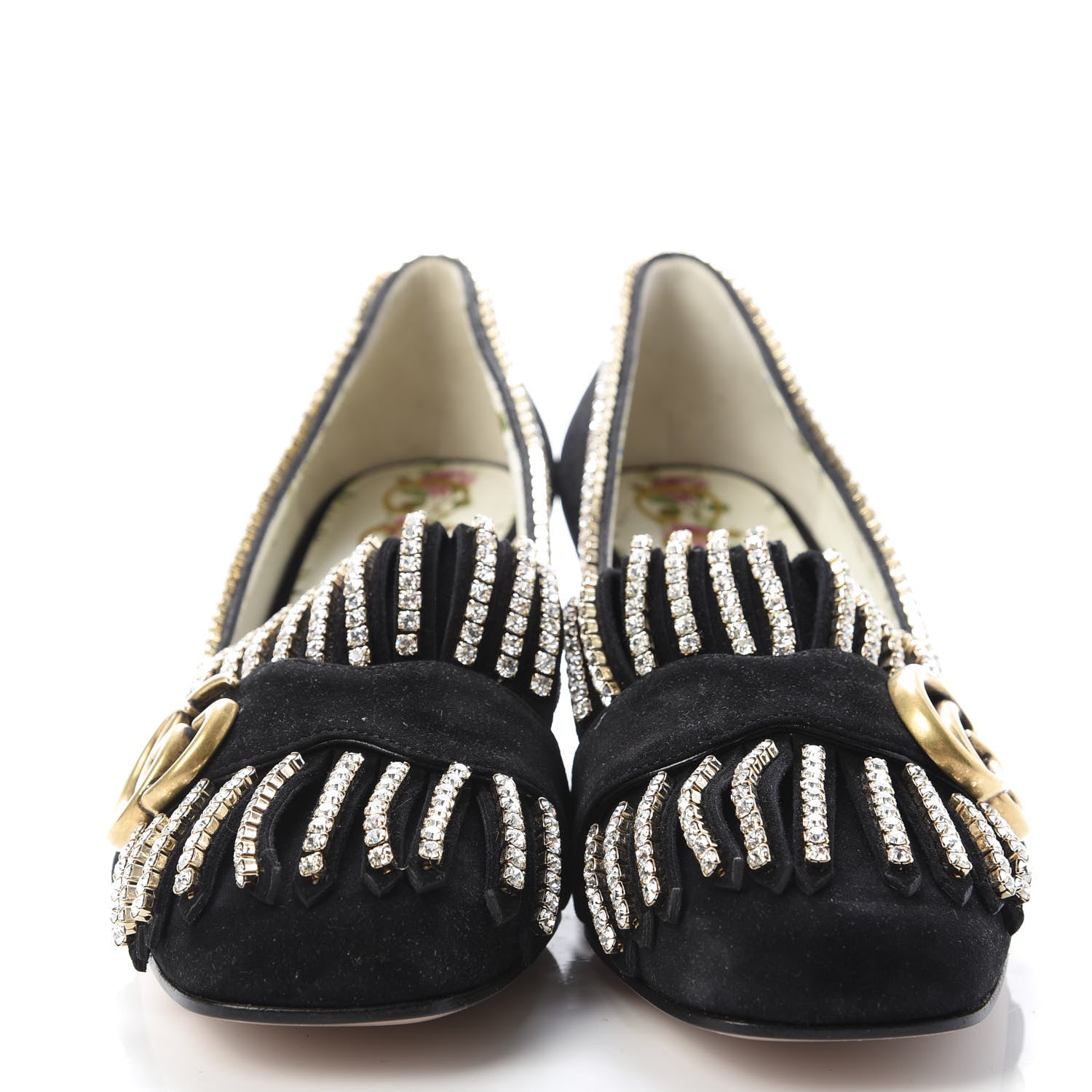 Gucci Kid Scamosciato Crystal GG Marmont Fringe 50mm Loafer Pumps 36 Black 2 of 9