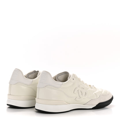 Chanel Shiny Calfskin Suede Quilted CC Logo Sneakers 38.5 White 5 of 10