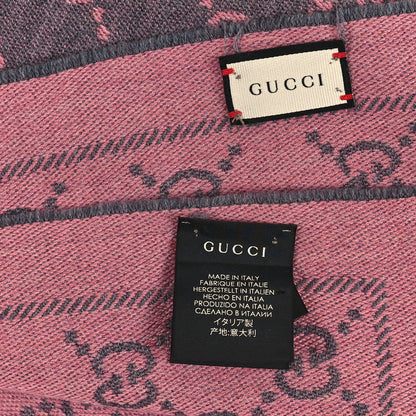 Gucci Wool Jacquard GG Monogram Sten Fringe Scarf Graphite Pink 3 of 3