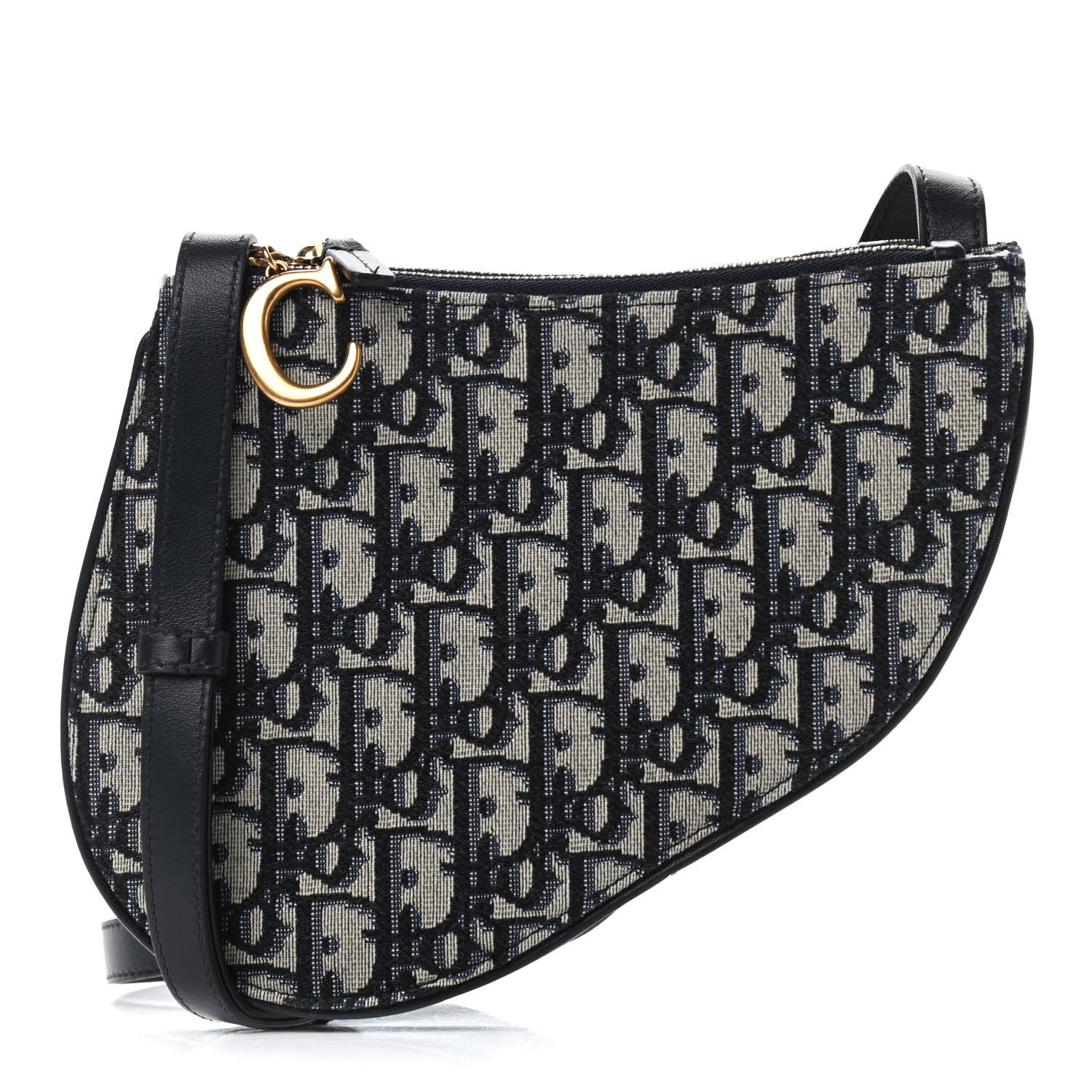 Christian Dior Oblique Saddle Pouch With Strap Navy Blue 1 of 10
